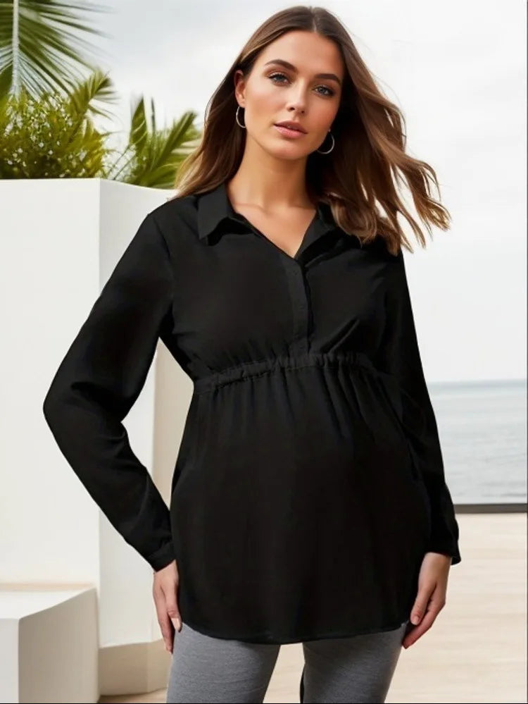 Maternity Clothes Pure Color Loose Breathable Comfort Shirt Elegant  Simple Stylish Top for Pregnant Women Blouse