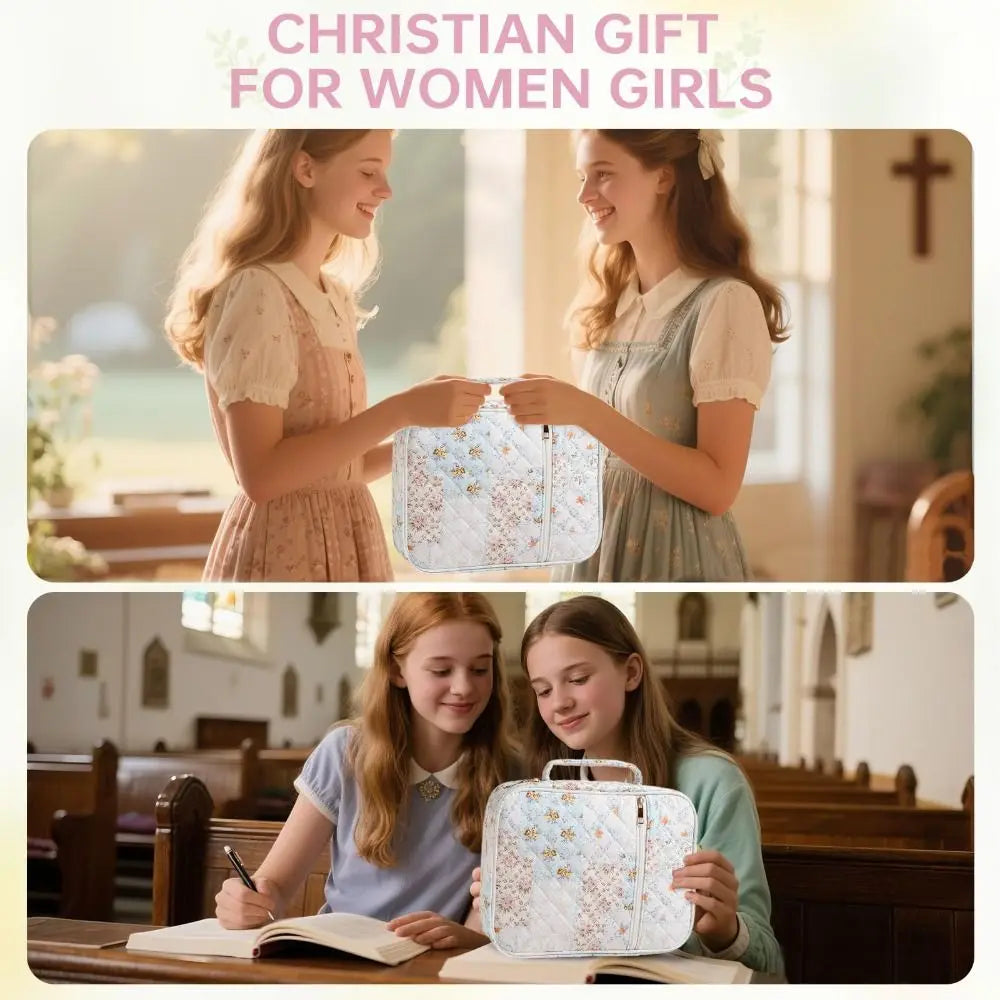 New Floral Bible Cover Large Capacity with Handle Church Bag Quilted Cotton Multilayer Bible Bag for Christian Gifts