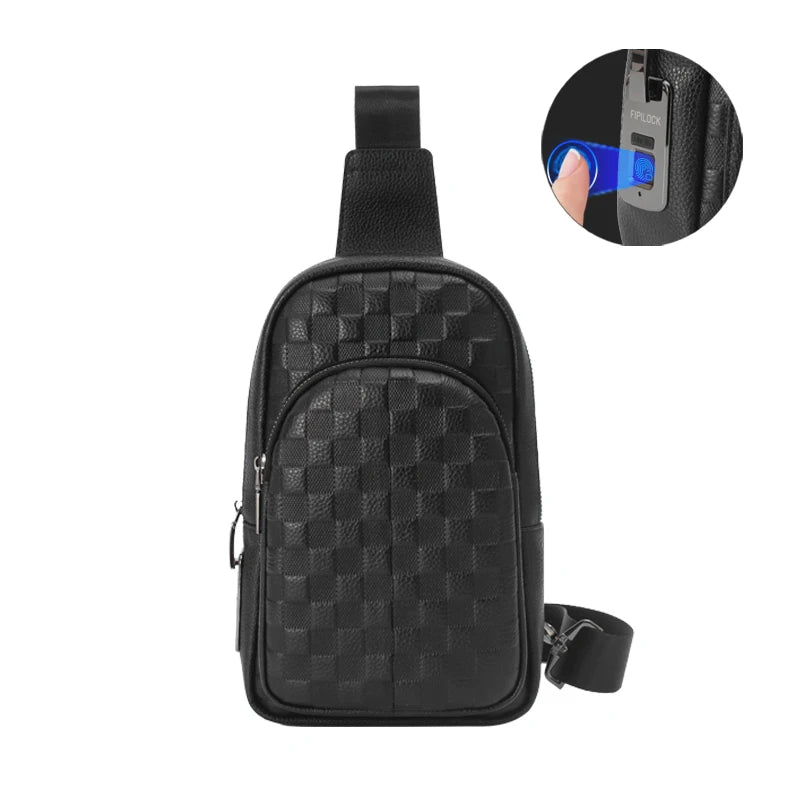Men's Fingerprint Lock Bags for men Leather Shoulder Bag Male Long Money Wallets Mobile Phone Pouch Men Messenger Bag Anti-Theft