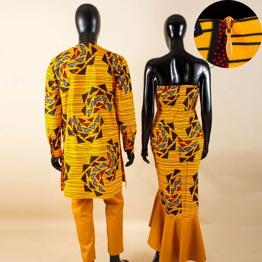 Dashiki African Women Mermaid Dresses Matching Men Outfits Pant Sets Bazin Riche African Couple Clothes for Wedding Y22C080
