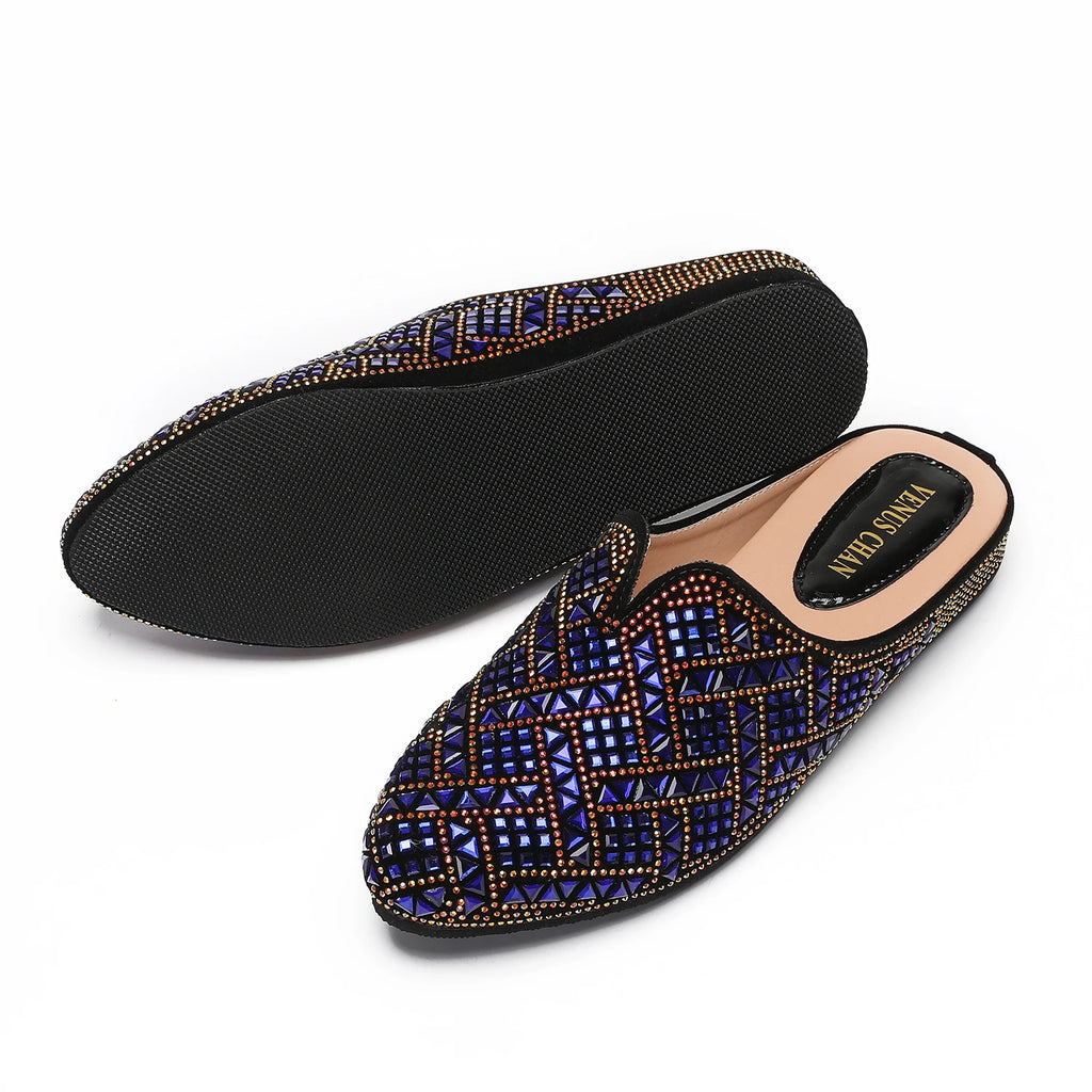 2025 Latest Design Nigeria Silver Color Half Shoes Elegant Flat Shoes for Woman Fashion Comfortable Party Slippers