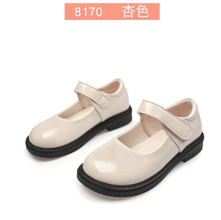 New Girl Leather Shoes Princess Kid Student School Causal Black Versatile Shoes Hook & Loop Children Glossy Mary Jane Autumn Hot