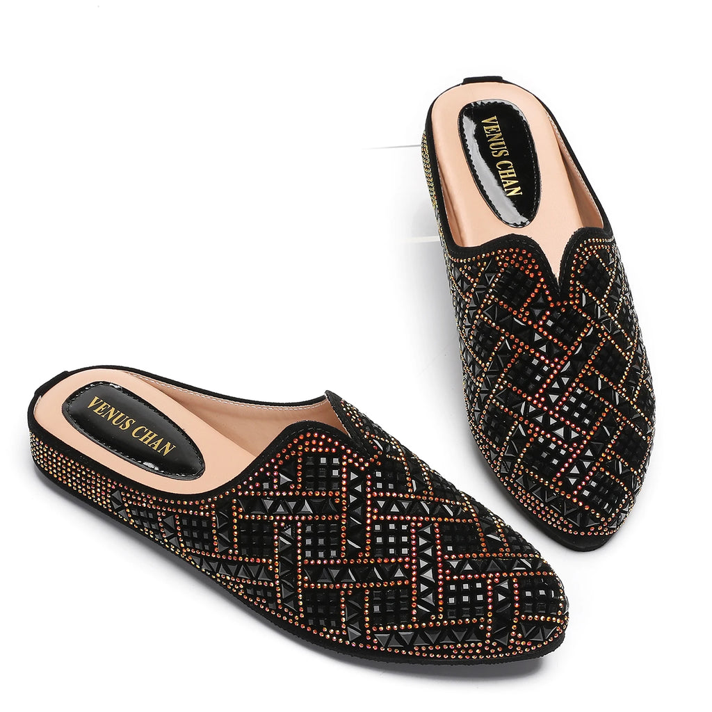 2025 Latest Design Nigeria Silver Color Half Shoes Elegant Flat Shoes for Woman Fashion Comfortable Party Slippers