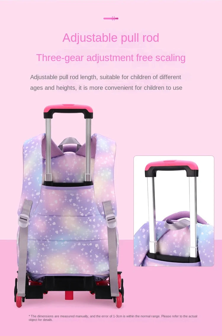 Children School Backpack Set with Wheels Students Bags for Girls Trolley Bag Cute Schoolbag Rolling Wheeled Backpack Child Girl