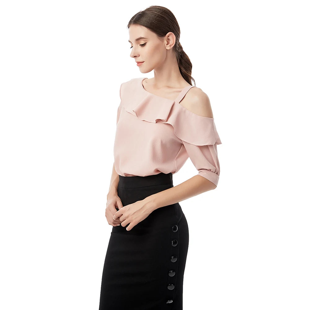 Fashion Women Blouses Sexy Slash Neck Chiffon Women Blouse Shirt Short Sleeve Summer Ladies Tops