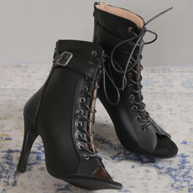 Women High Heels High Quality Latin Dance Shoes Fashion Party Jazz Dance Shoes Sexy Heeled Sandal Lace-up High Heels Ankle Boots
