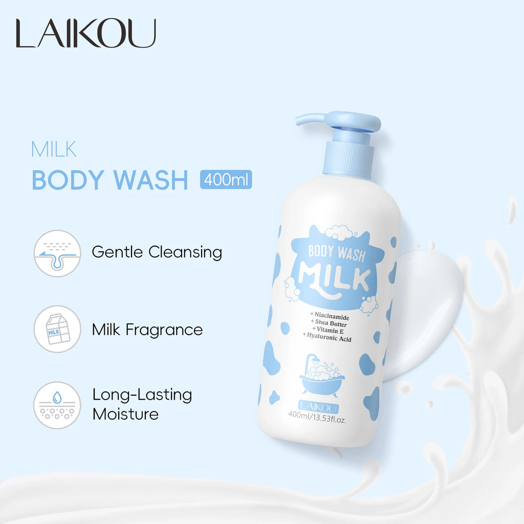 LAIKOU 400ml Milk Body Wash, Gentle Cleansing Long Lasting Moisturizing Milk Fragrance Shower Gel With Niacinamide & Shea Butter