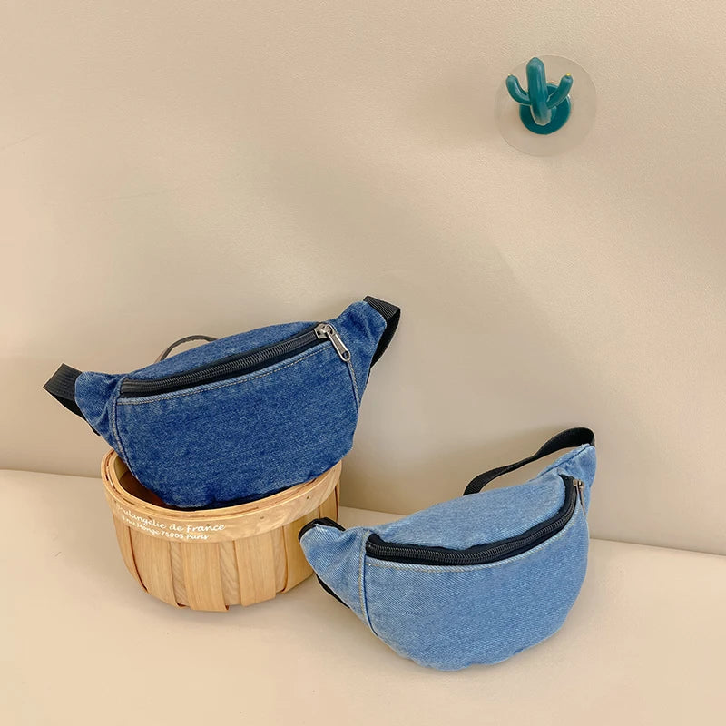 Fashion Denim Children's Waist Bags Leisure Boy and girl Crossbody Chest Bag Street Trend Belt Bag Kids Birthday gift Waist Pack