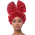 African Lady Head Wraps Nigeria Autogele Headtie Wedding Party Headgear Turbante Mujer Exaggerated Bow Turban Cap for Women