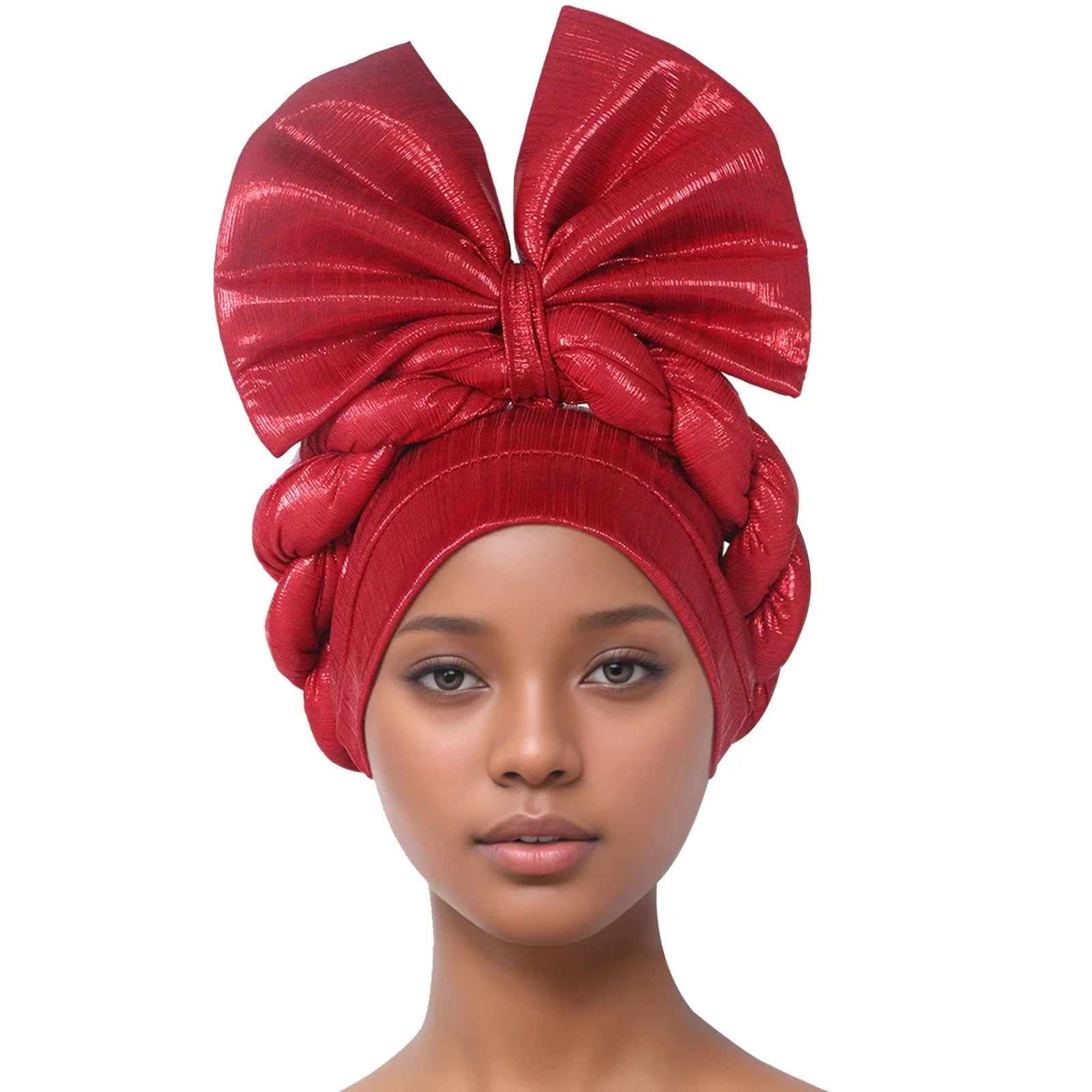 African Lady Head Wraps Nigeria Autogele Headtie Wedding Party Headgear Turbante Mujer Exaggerated Bow Turban Cap for Women