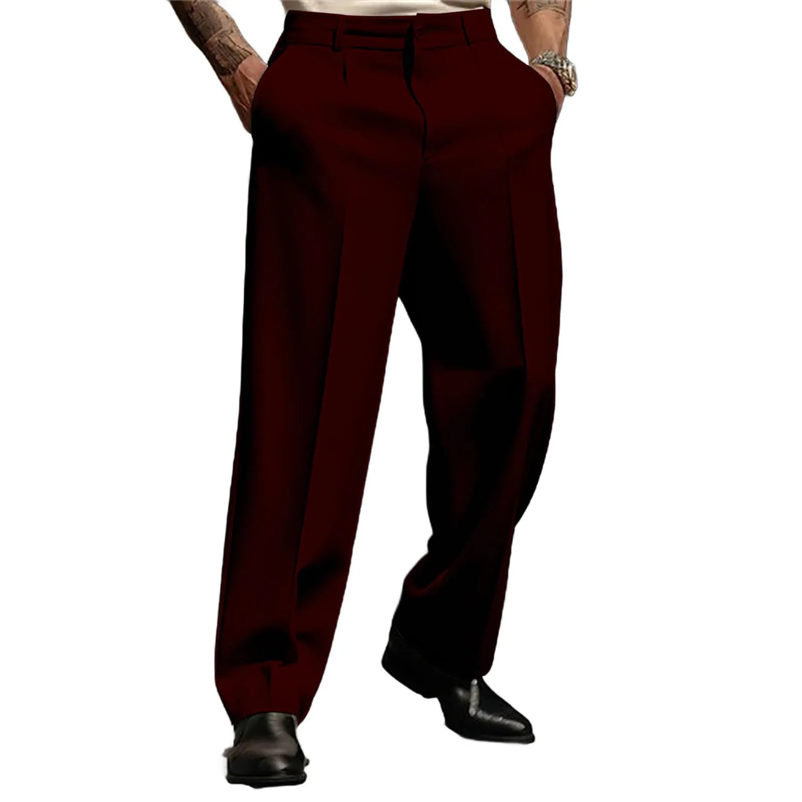 Men's Suit Trousers Fashionable Straight Leg Breathable Casual Pants Pure Color Pocket Trousers Daily Wear Comfortable Fit