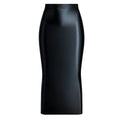 MJINM Women Sexy Oil Silky Satin Shiny Glossy High Elastic Skirt Hip Wrap One-step Ankle-Length Skirt Smooth Slimming Fit Skirt