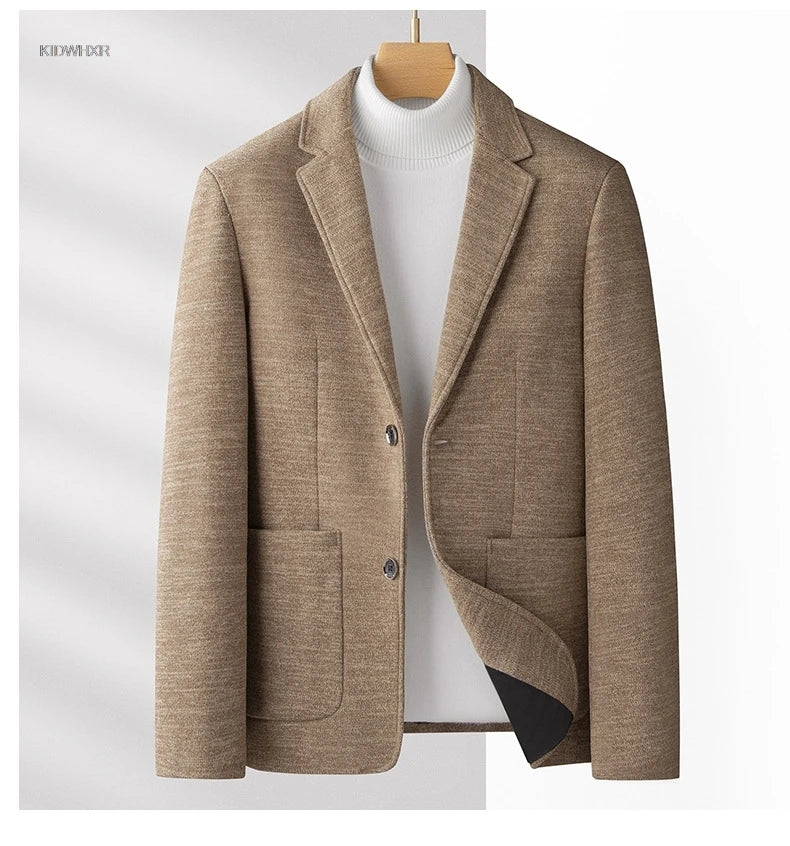 Man Blazer Autumn Turn Down Collar Pocket Male Suit Coat Retro Single-breasted Long Sleeve Non-ironing Casual Men Outerwear