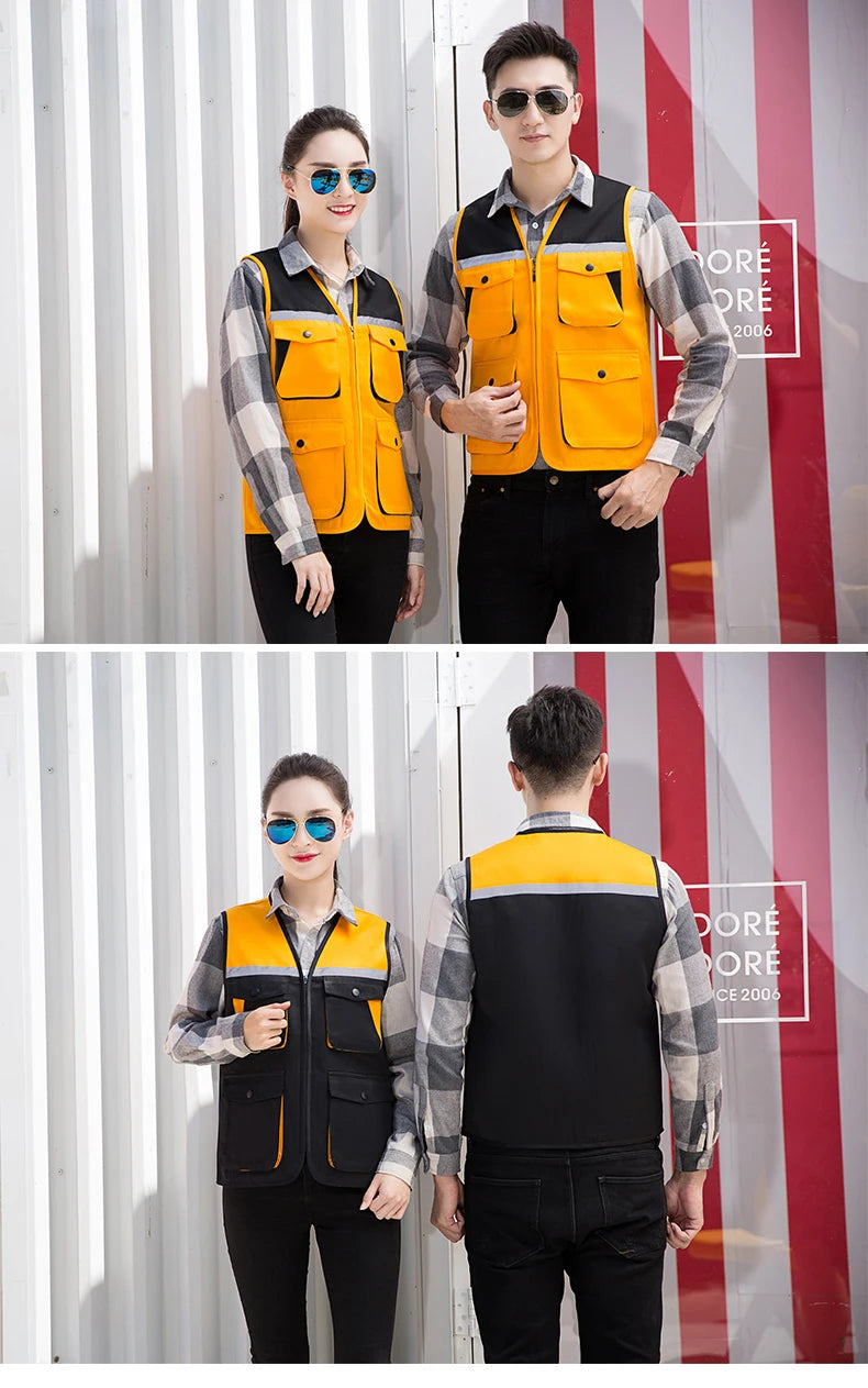 Men's Outdoor Vest Hiking Fishing Hunting Photography Multi-Pockets Multi-Function Maintenance Worker Waistcoat Print Logo