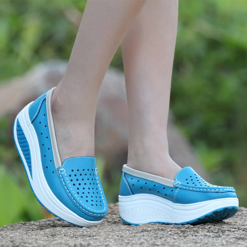 Women's shoes Genuine leather women's nurse shoes rocking shoes platform casual slope heel work shoes platform shoes