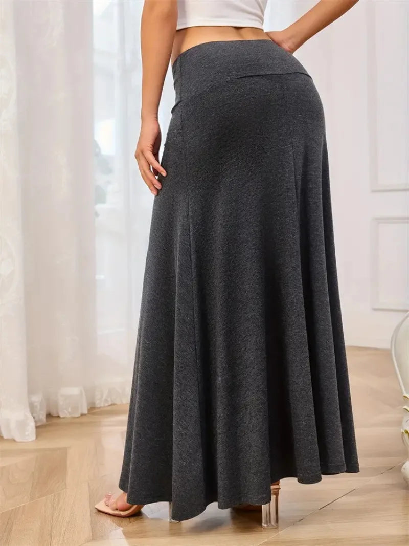 KIDCRKJ Long Skirt Women Autumn 2026 New Skirts Knitted Solid Urban Office Lady Fashion Clothes High Waist Maxi Skirts Faldas