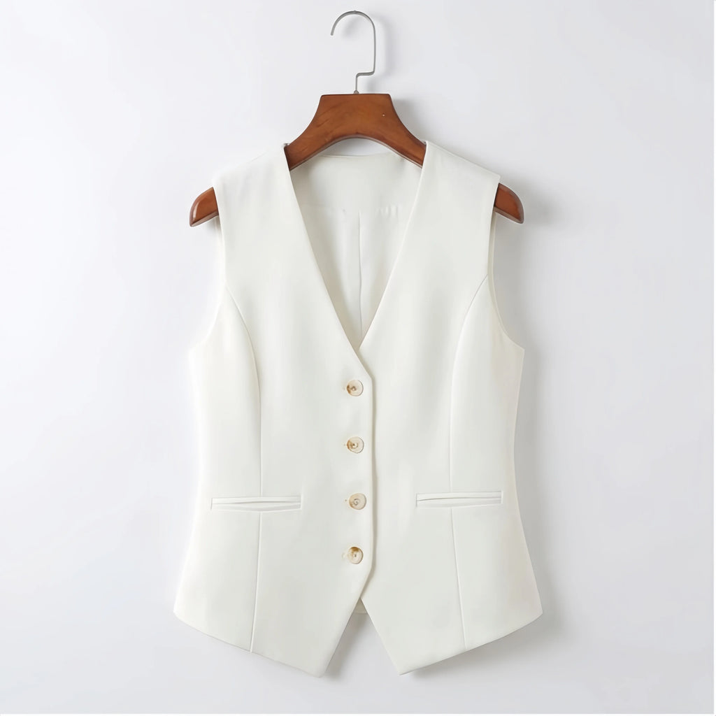 Women's Formal Business Vest Sleeveless Tailored Button Up Waistcoat Professional Office Outerwear Top Slim Fit Professional