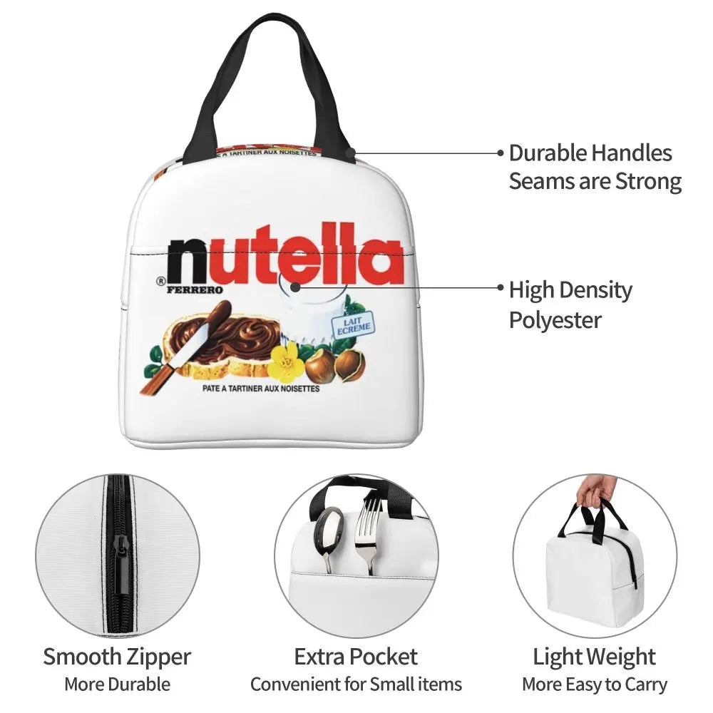 Custom Italy Nutellas Thermal Insulated Lunch Bag Women Portable Lunch Container for Outdoor Picnic Storage Food Box