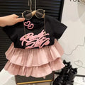 Girls Summer Clothes Girls Clothes 2 To 8 Years Cute Girls' 2-Piece Set with 3D New Letter Top and Ruffle Skirt for Summer