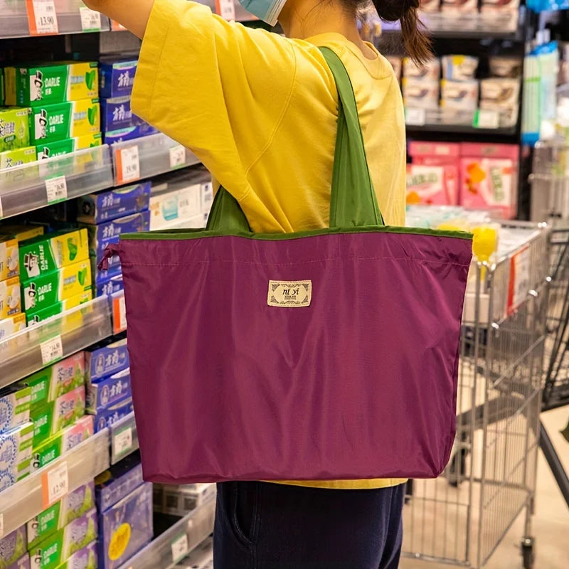 Nylon Supermarket Shopping Bag,Reusable Grocery Bags- Large Capacity Foldable Grocery Tote with Adjustable Shoulder Strap