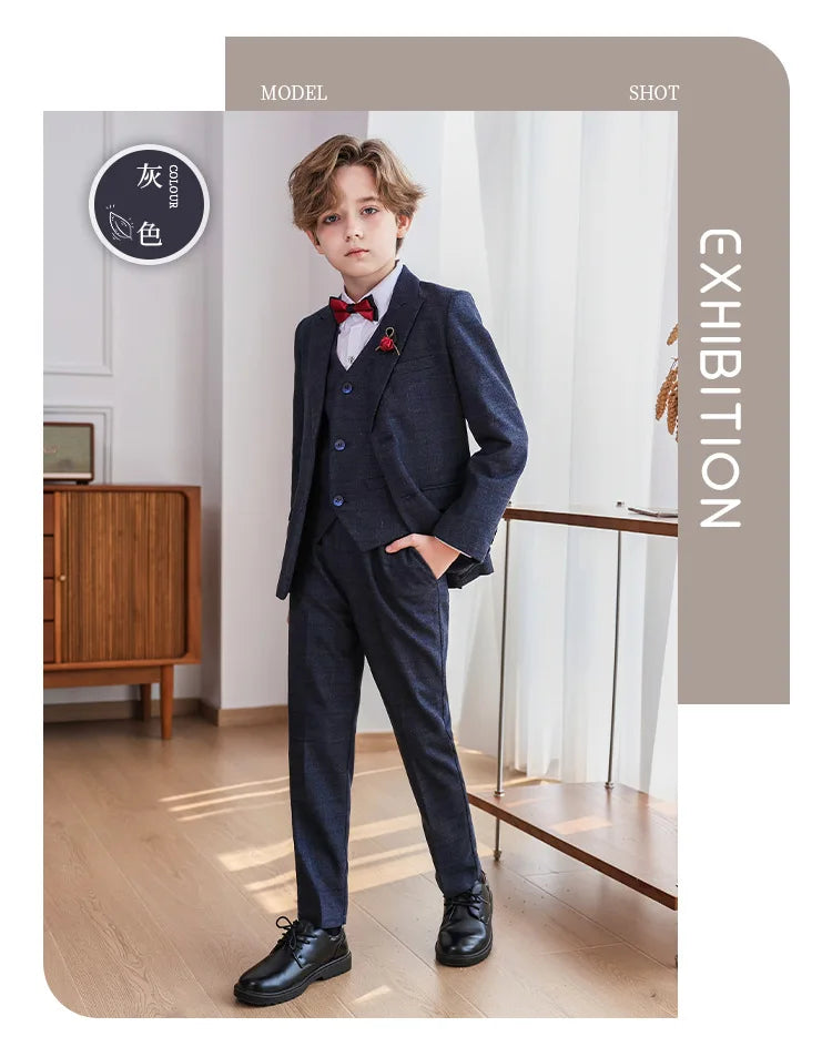 Child Boy Wedding Suit 1-14 Years Teenage Boy Suits Outfits Set Spring Autumn Elegant Boy Formal Performance Costume Suit Set