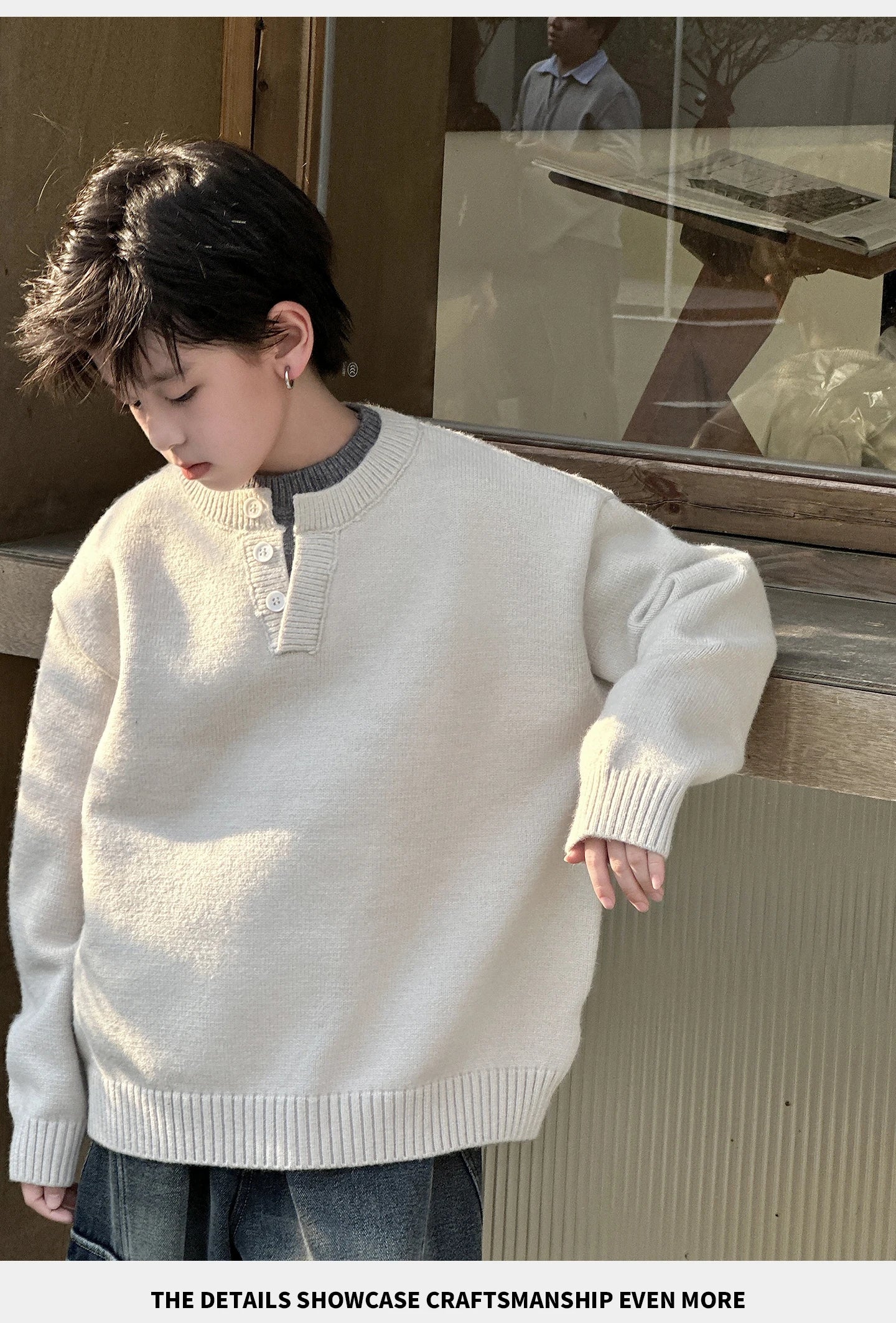 Child Minimalism Style V-Neck Sweater for Tween Boy Beige Grey Color Knitwear Korean Kids Spring Autumn Casual Knitted Clothing