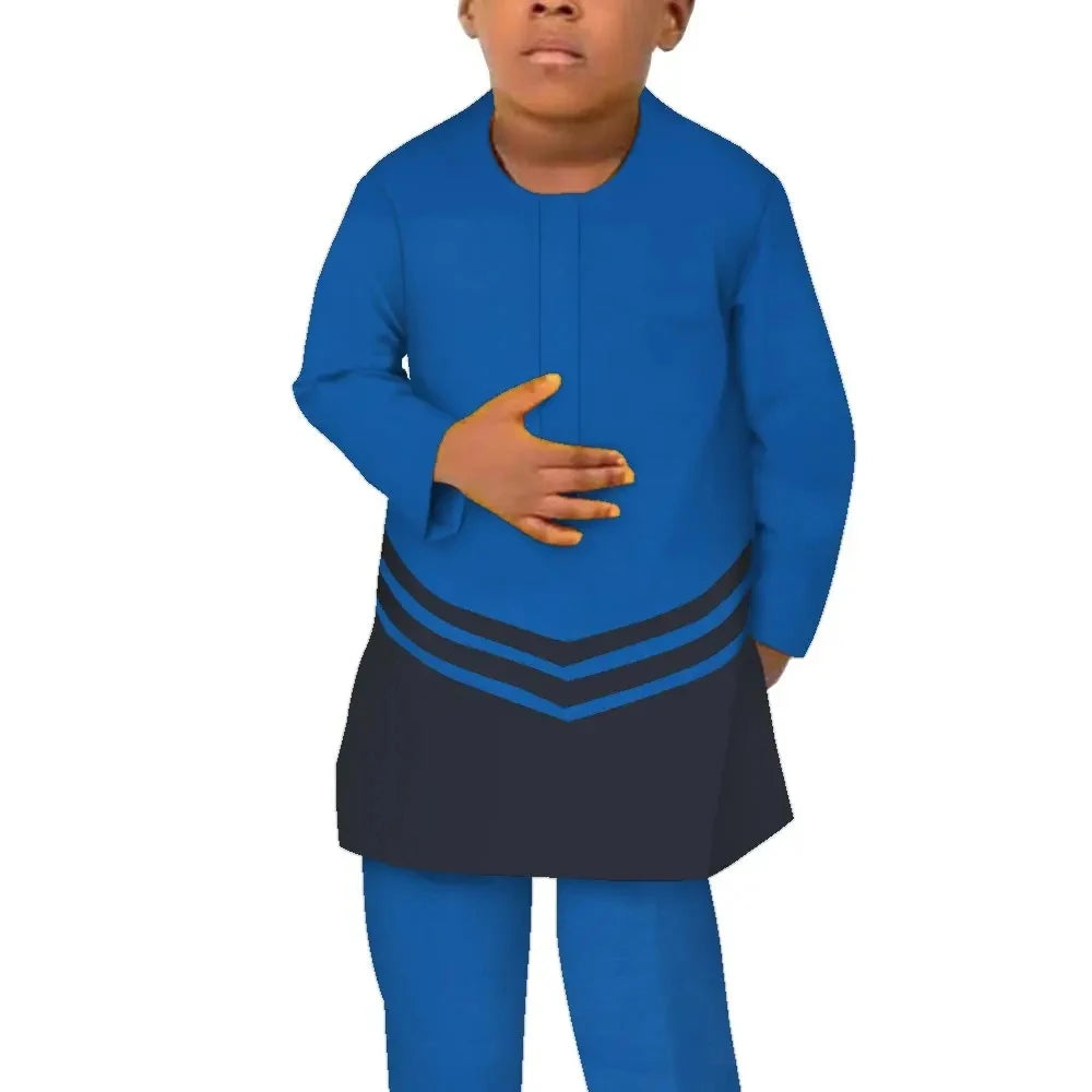 African Children Clothing Baby Boy's Clothes Afrcian Pants 2 Pcs Set Long Sleeve Patchwork Boy Dashiki Party Attire WYT701