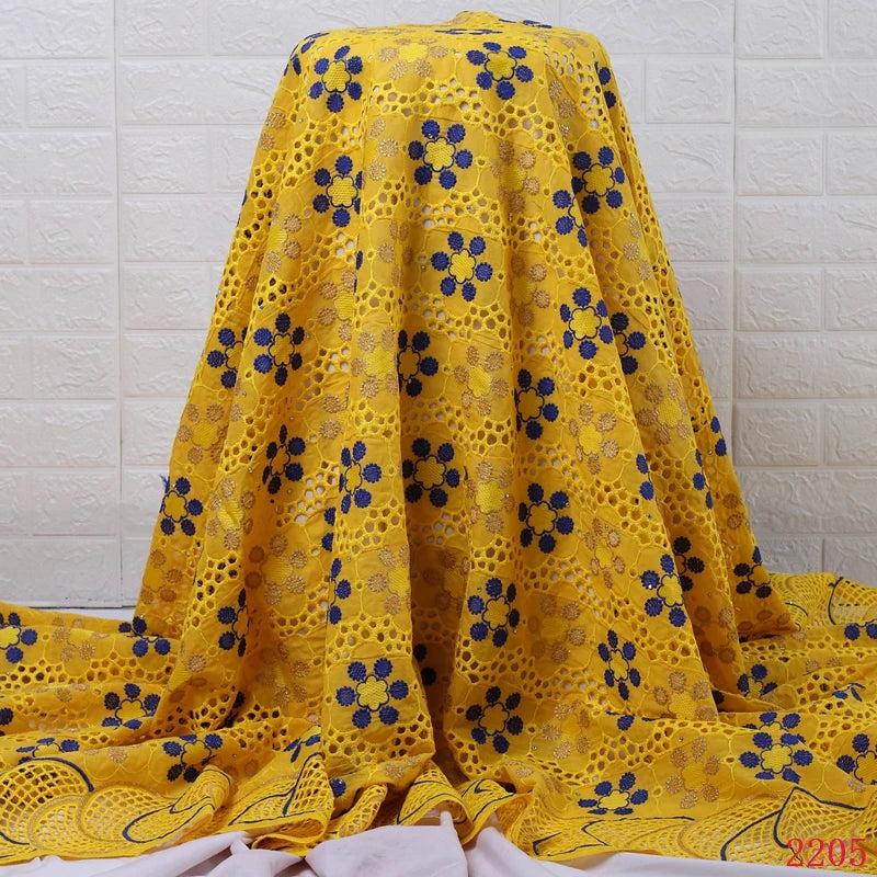 SJD LACE Nigerian Cotton Lace Fabric 2023 High Quality African Rhinestones Cotton Lace Swiss Voile For Women Evening Dresses