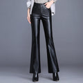 Women PU Leather Flared Trousers Female Autumn Winter Leather Pants High Waist Slim Streetwear Trousers Motorcycle Leather Pants