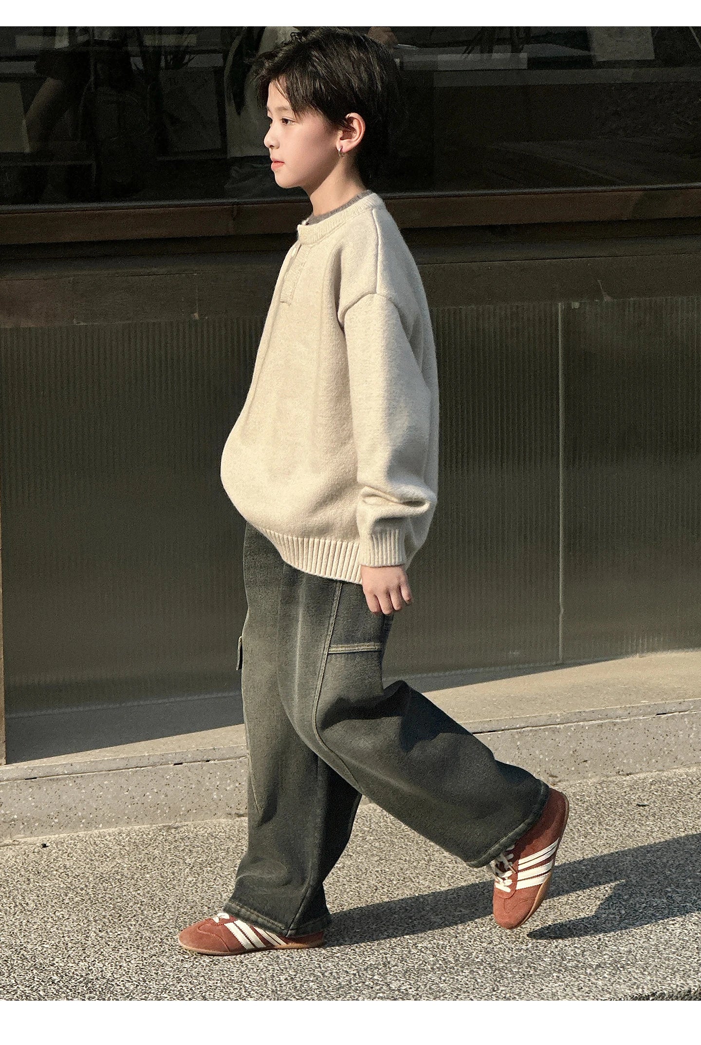 Child Minimalism Style V-Neck Sweater for Tween Boy Beige Grey Color Knitwear Korean Kids Spring Autumn Casual Knitted Clothing