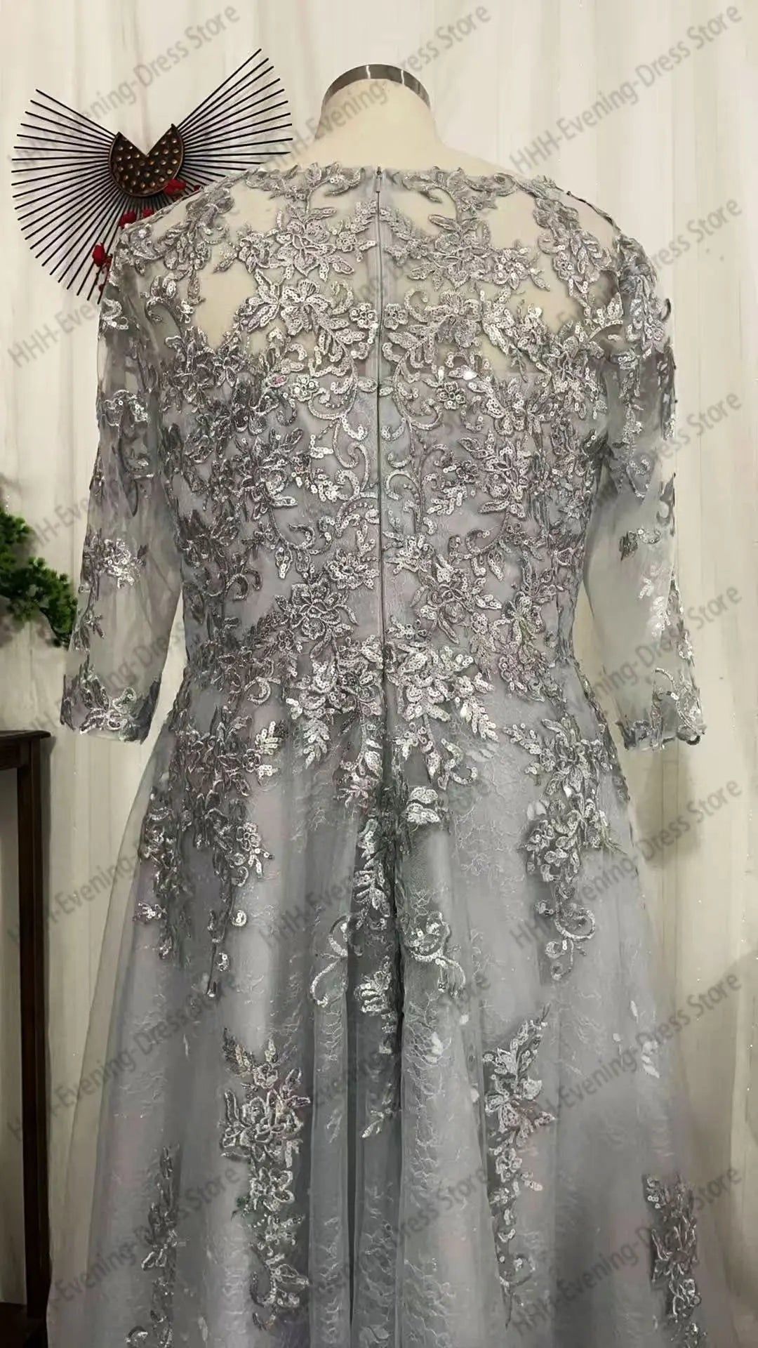 Women's Elegant Evening Dress Prom Dress Formal Gown Boat Neck 3/4 Sleeves Lace Applique Draped A-line Cocktail Dress Customized