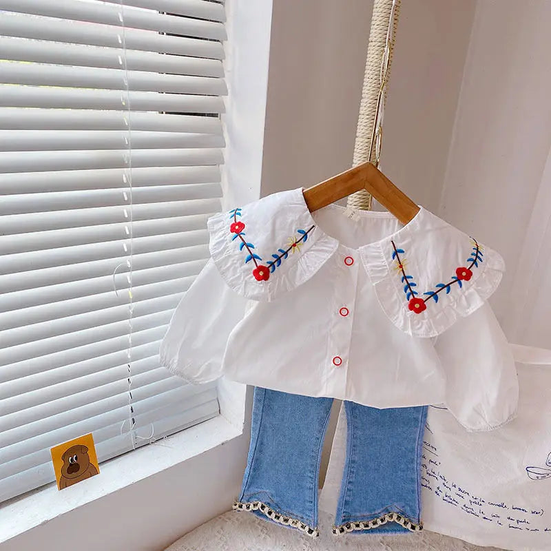 Girls' Shirts Spring and Autumn New Baby Fashionable Pure Cotton Shirts 2023 New Korean Children's Top 0-6Y