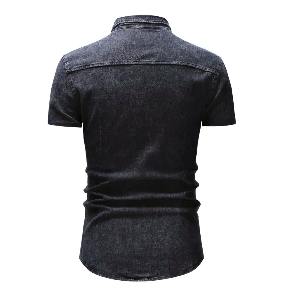Men's Denim Short Sleeve Shirt Summer American Casual Workwear Style Fashion Jean Shirt Breathable Daily Wear Summer Clothing