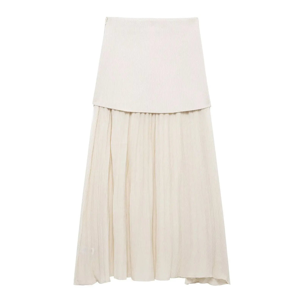 HH Women 2 Piece Set Fashion Button Sleeveless V-Neck Knitted Vest Top+Chic Splicing High Waist Zipper Ankle-Length Skirt