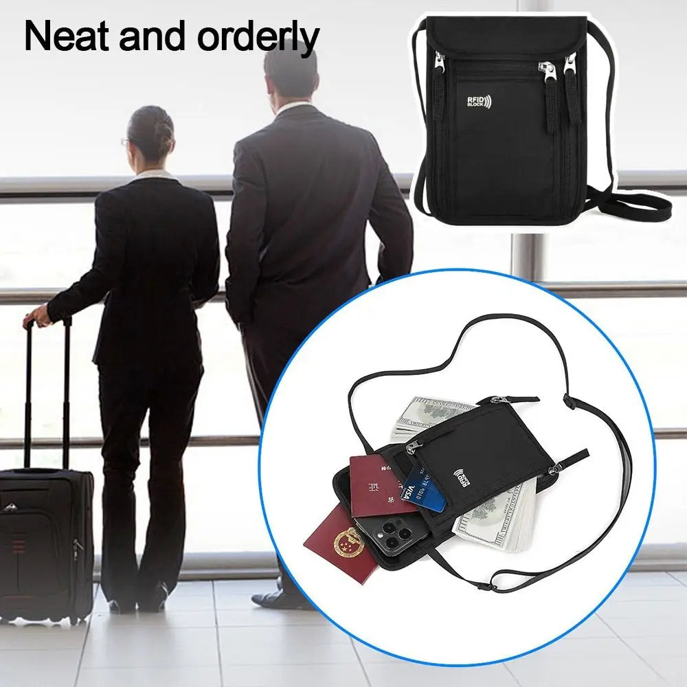 Unisex Nylon RFID Passport ID Bag Waterproof Multi-Functional Document Pouch Neck Wallet Women Men Shoulder Bag Storage Bag