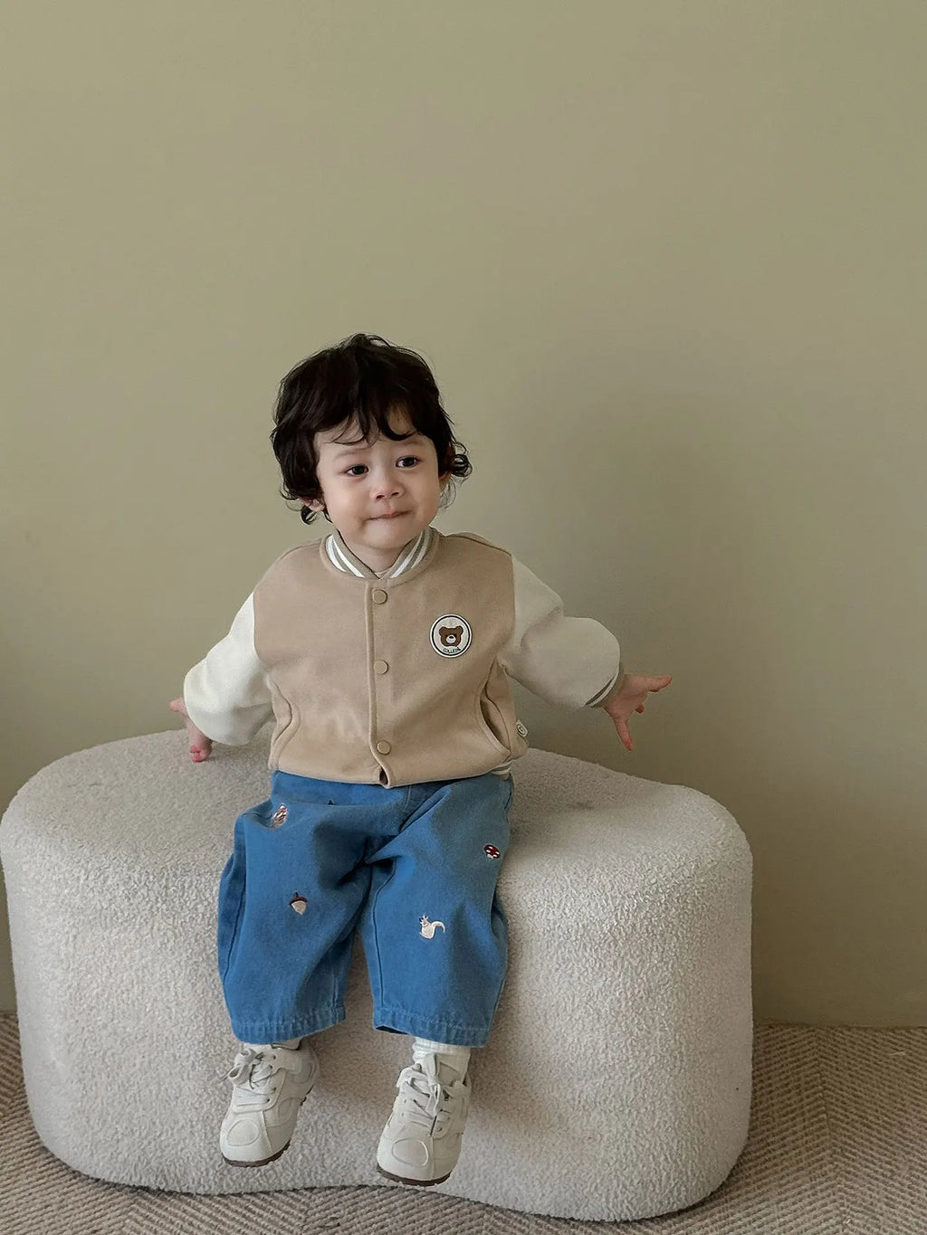 2026 Fall New Toddler Kids Pants Cotton Cartoon Embroidered Harem Pants Baby Boy Casual Striped Denim Baggy Trousers