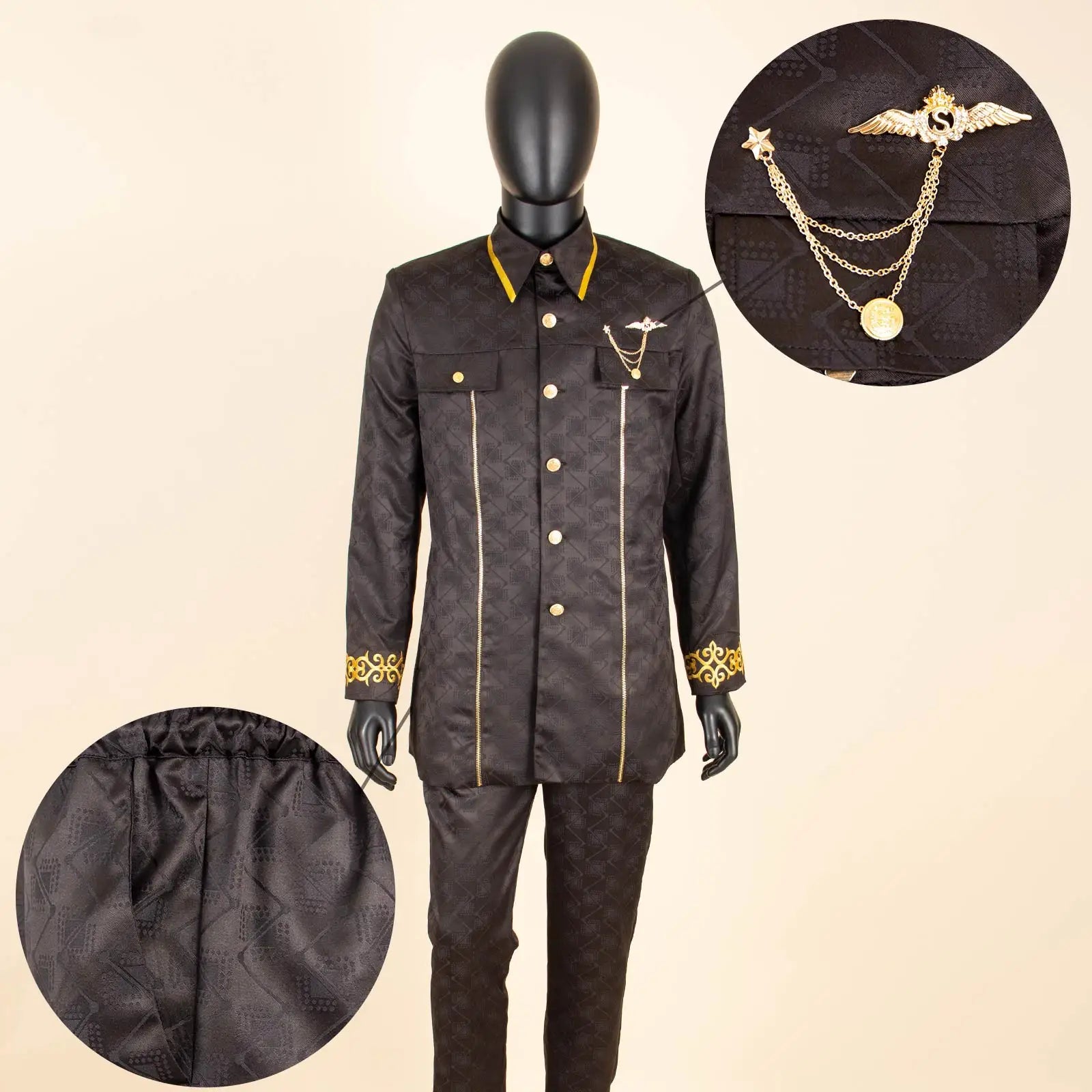 African Men Suit for Traditional Wedding Custom Business Attire Gold Embroidery Coat Pants Set Party Bazin Riche Attire 2416079