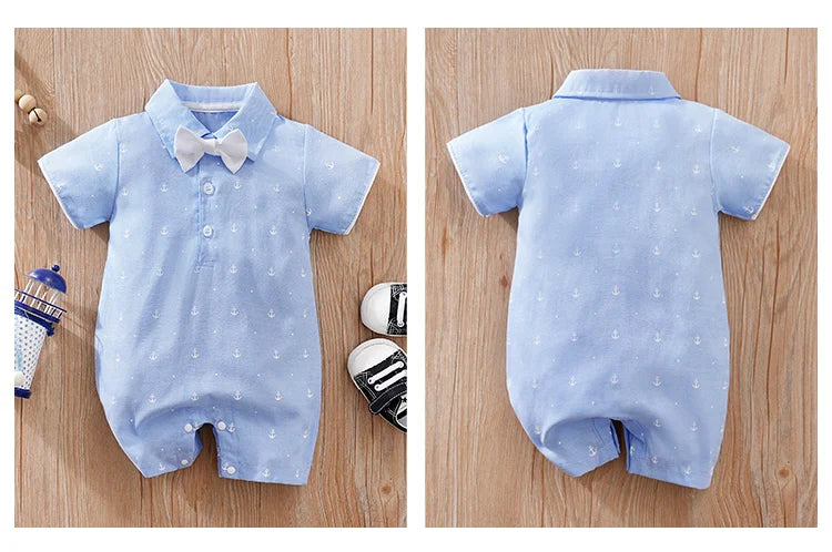 Summer Boys And Girls Art Style Handsome Shirt With Sea Anchor All Over Print Comfortable Casual Short Sleeve Bodysuit
