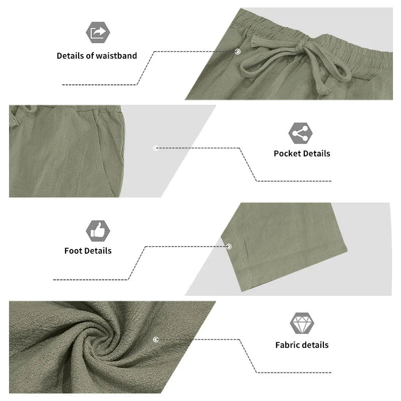 Men's Linen Hooded Sets 2 Piece Outfit Summer Casual Long Sleeve Hoodie and Wide Leg Pants Set for Men