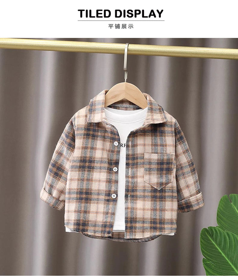 IENENS Kids Shirt Clothes Spring Thin Blouses Clothing Infant Boy Plaid Cotton Tops 1 2 3 4 Years Kids Long Sleeves Shirt