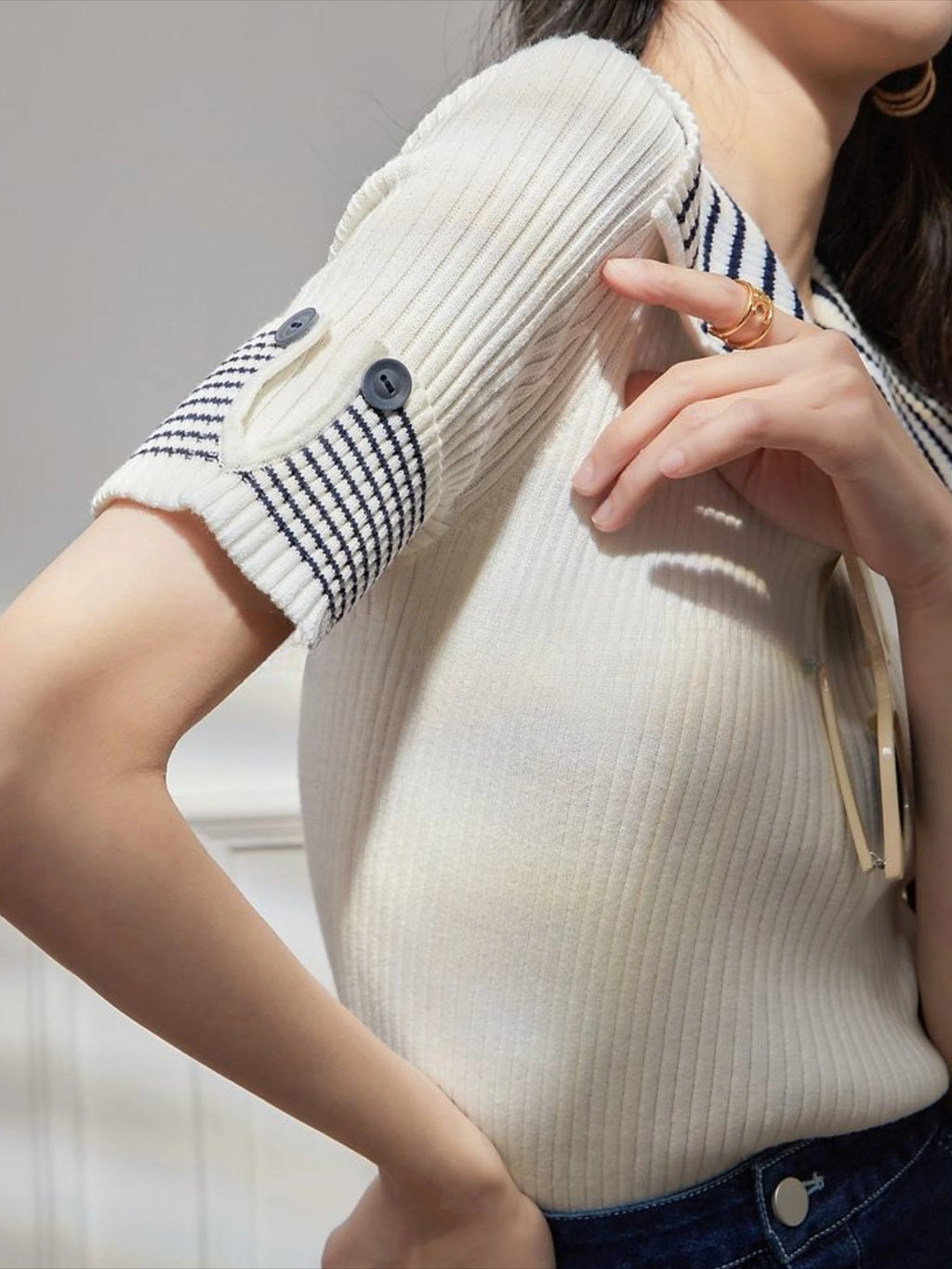 Women's T Shirts Polo Neck Shirt Top Short Sleeve Tee Clothes White Striped Cute Offer Premium With Collar Polyester Sale