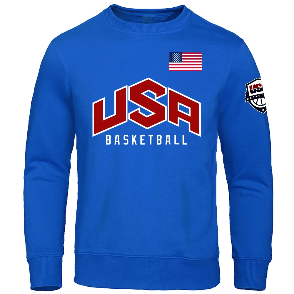 Basketball U S A Streetwear Printing Men Sweatshirt O-Neck Pullover Hoody Fashion Casual Clothing Loose Oversized Tracksuit Man