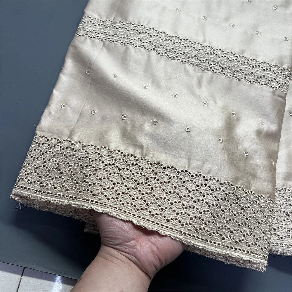 2026 High-Quality African Nigerian Tulle Lace Fabric for Dress Sewing Pure Embroidery Damask Cotton Wedding Party 5Yard hz1413