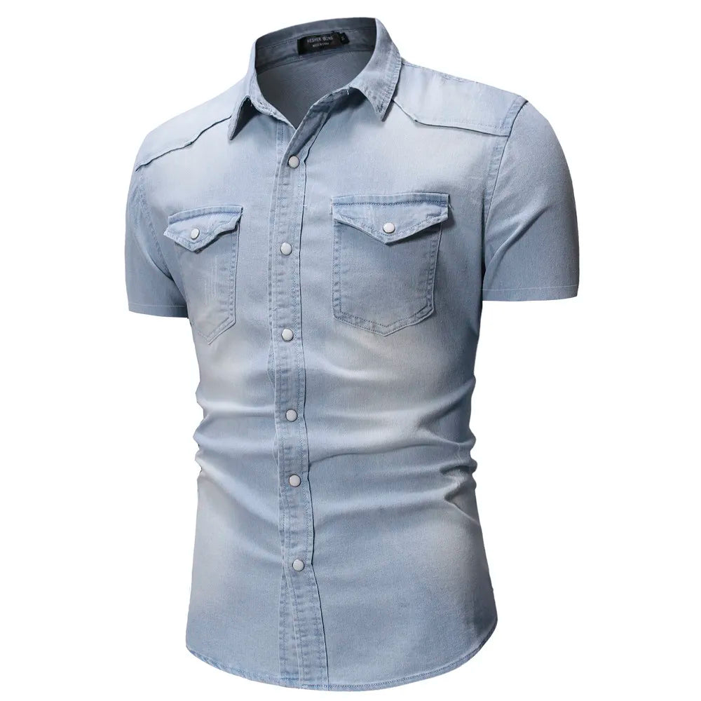 Men's Denim Short Sleeve Shirt Summer American Casual Workwear Style Fashion Jean Shirt Breathable Daily Wear Summer Clothing