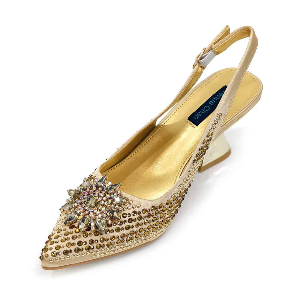 Nigeria Fashion Rhinestone-encrusted Ladies Party Shoes And Special bags High Heels And Dual Purpose Bag Women's Shoes