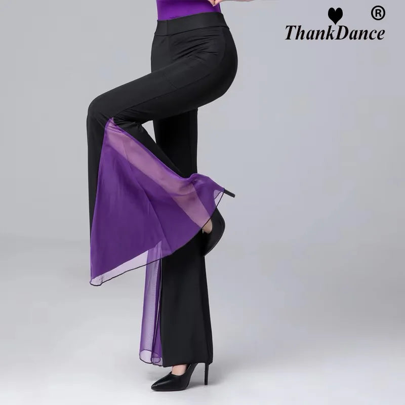 Women Dance Trousers Elegant Flared Pants Latin Ballroom Belly Dance Pants Practice Dance pant Performance Costume