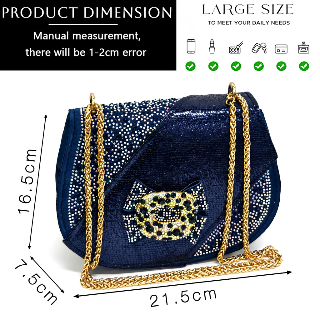 Nigeria Design Open Toe High Heels & Bag Set Gold Color blocking Hot Rhinestones Fashion Elegant Sexy High Heels