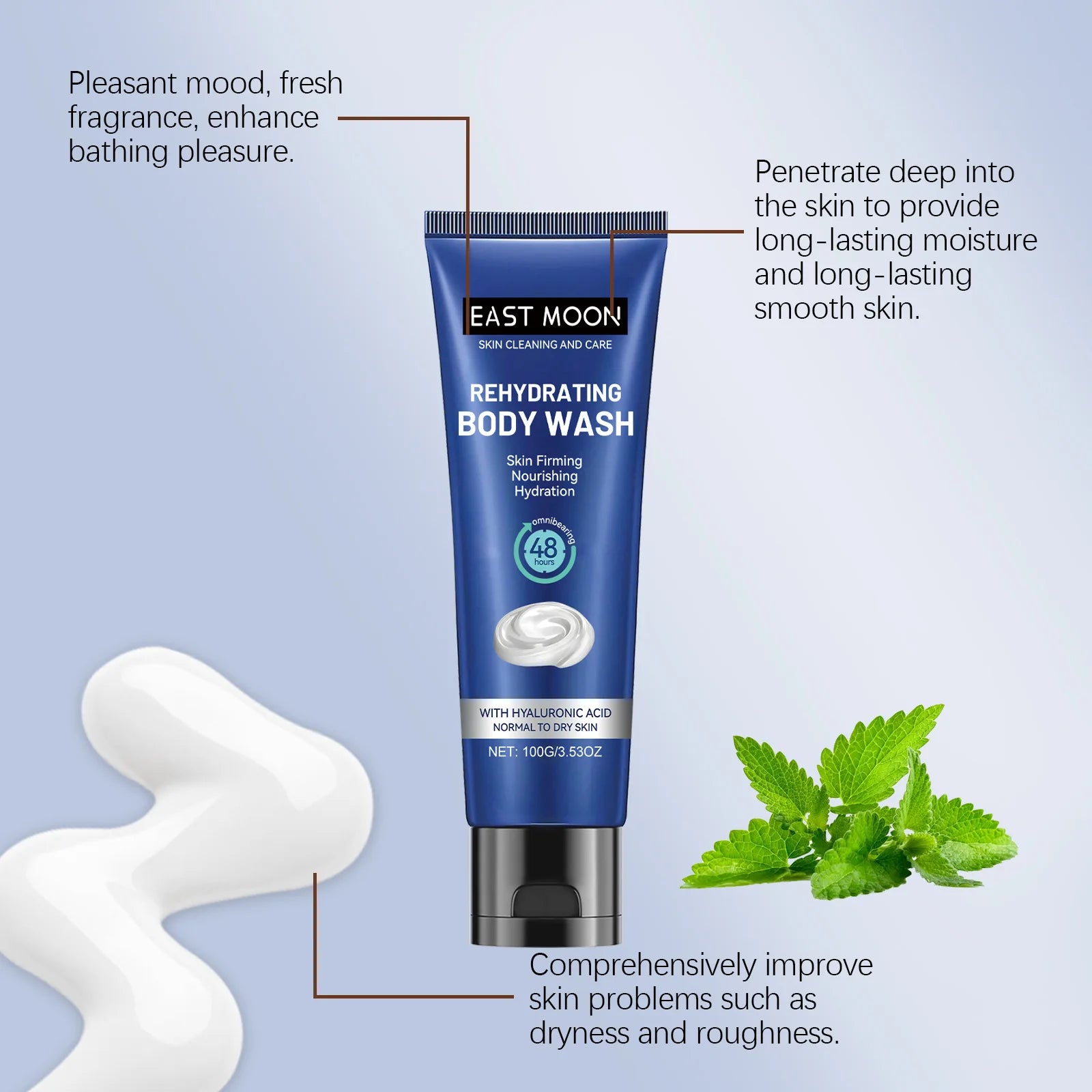 Hyaluronic Men Shower Gel Long Lasting Fragrance Improve Brighten Deep Moisturize Refresh Skin Help Exfoliator Body Wash Lotion