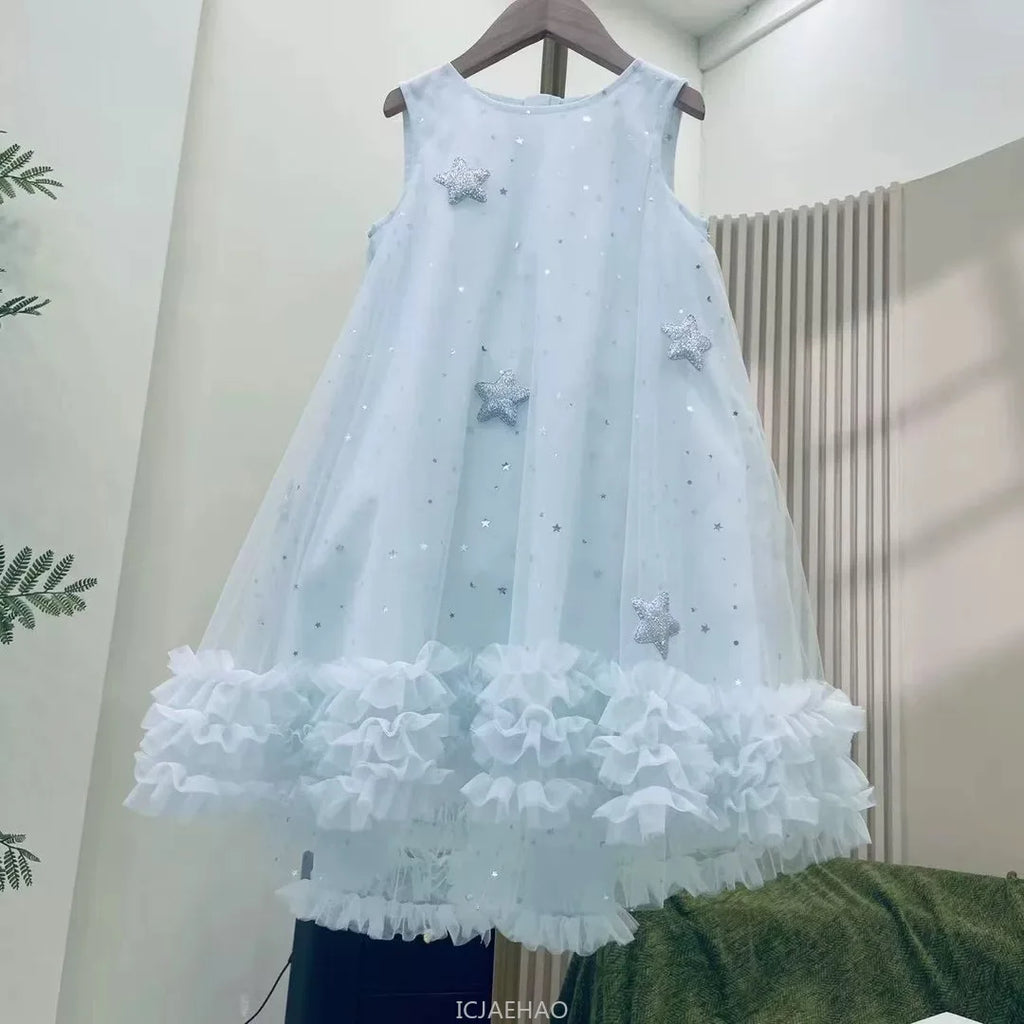 Teen Girl Clothes 2025New White Summer Girls  Flower Girl Birthday Outfit Vestido Princess Dress with Wings Kids Party Gown