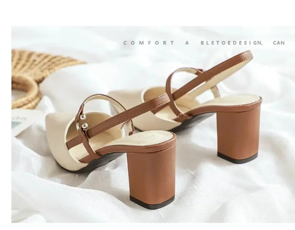 2026 Summer New Shoes for Women Pumps Elegant Chunky High Heels Pointed Toe Solid Ladies Shoes Female Sandals Zapatillas Mujer